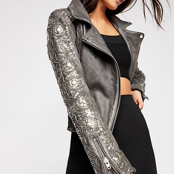 free people | circle embellished moto jacket - Picture 2 of 6